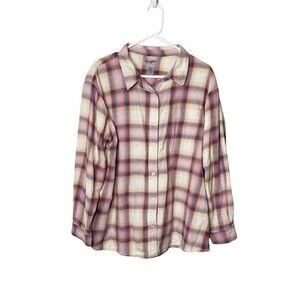 Wrangler Wrancher Womens XXL Top Long Sleeve Plaid Button Down Shirt Pink Cotton